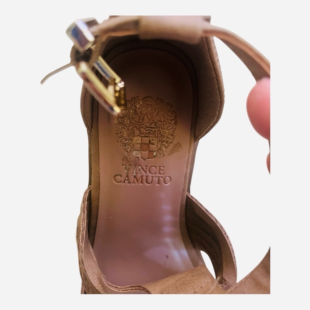 Vince Camuto brown leather little girl sandals sz.1 block heel twisted upper - Picture 5 of 13